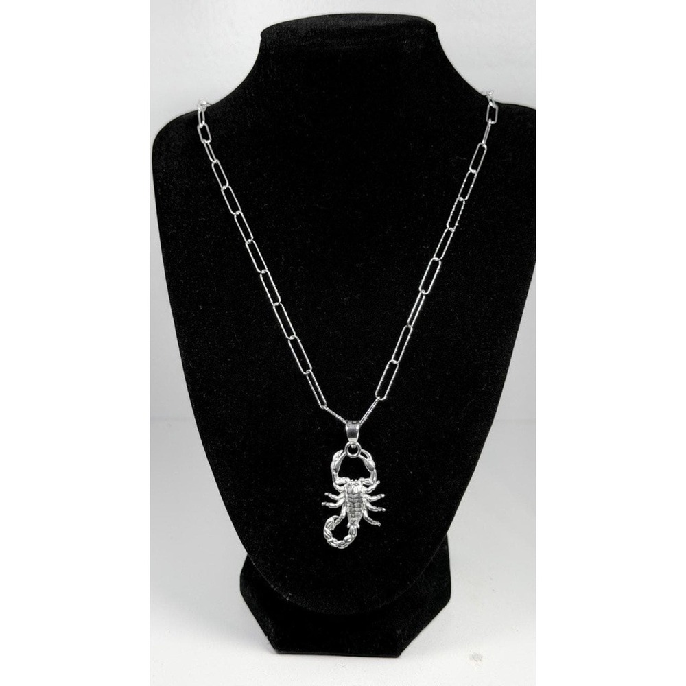 Sterling Silver Scorpion Pendant Necklace 21 Inch Paperclip Chain 925 Italy